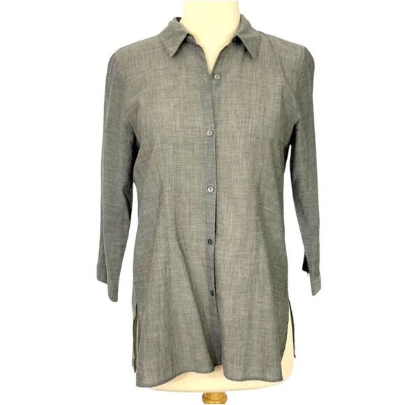 Eileen Fisher System Size XS Button Up Tunic Top Lightweight Cotton Cupro Gray - Picture 1 of 10